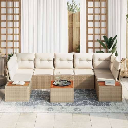 Set od 8 vrtnih sofa s jastučićima bež poli ratan akacija Cijena