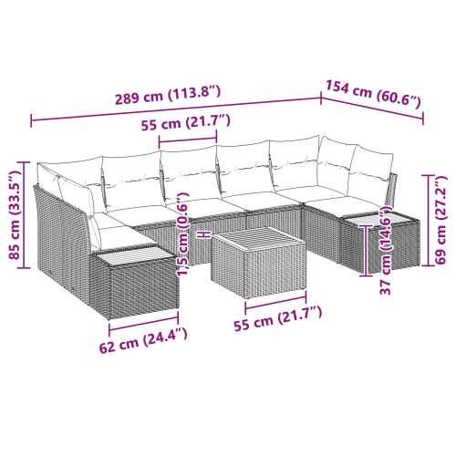 Set od 8 vrtnih sofa s jastučićima bež poli ratan akacija Cijena