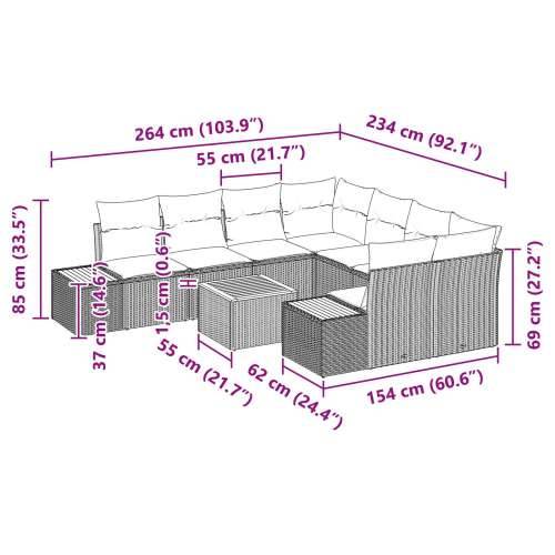 set od 9 komada vrtnih sofa s jastučićima bež poli ratan akacija Cijena