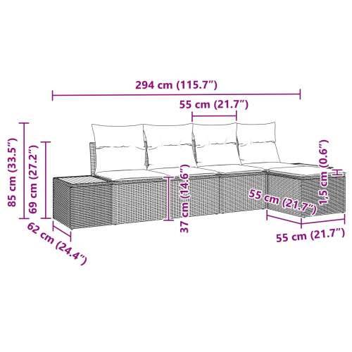 5-dijelni set vrtnih kauča s jastučićima Crni poli ratan Akacija Cijena