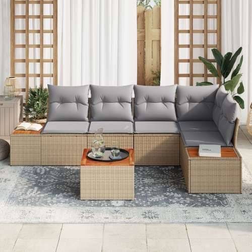 6-dijelni vrtni sofa set s jastučićima Bež Poli Ratan Akacija Cijena