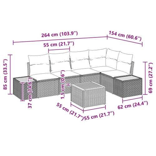 6-dijelni vrtni sofa set s jastučićima Bež Poli Ratan Akacija Cijena