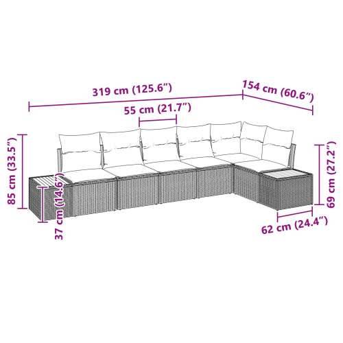 Set od 6 Vrtnih Kauča s Jastučićima Siva Poli Ratan Cijena