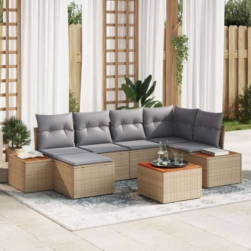 set od 7 komada vrtnih sofa s jastučićima bež Poli ratan akacija Cijena