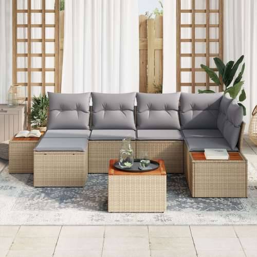 set od 7 komada vrtnih sofa s jastučićima bež Poli ratan akacija Cijena