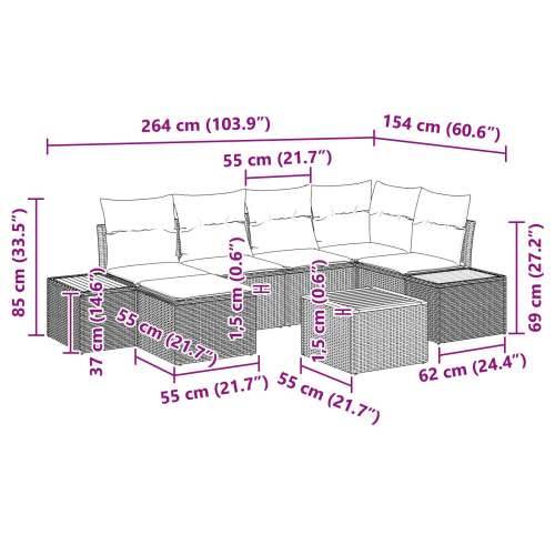 set od 7 komada vrtnih sofa s jastučićima bež Poli ratan akacija Cijena