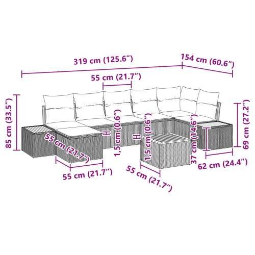 Set od 8 komada garniture za vrt s jastučićima Crni poli ratan akacija Cijena