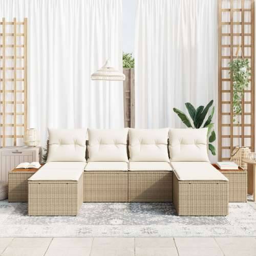 set od 6 vrtnih sofa s jastučićima bež Polirani ratan Cijena
