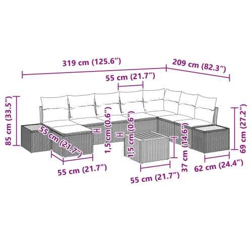 Set od 9 komada vrtnog kauča s jastučićima crni poli ratan akacija Cijena