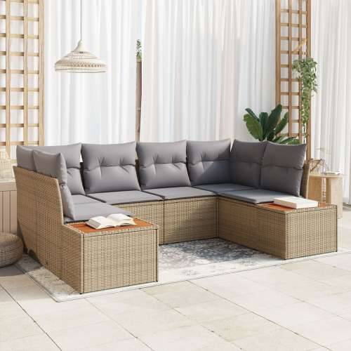 set vrtnih sofa od 6 s jastučićima, bež poli ratan akacija Cijena