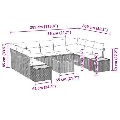 10-dijelni set vrtnog kauča s jastučićima bež poli ratan akacija Cijena