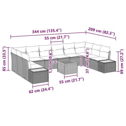 Set vrtnih sofa od 11 komada sa jastučićima Bež Poli ratan Akacija Cijena