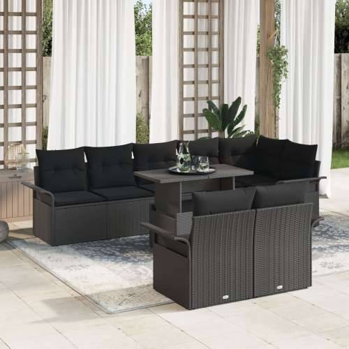 9-dijelni vrtni sofa set s jastučićima crni poli ratan Cijena