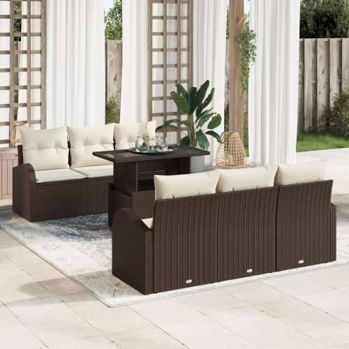 7-dijelni vrtni sofa set s jastučićima smeđa poli ratan Cijena