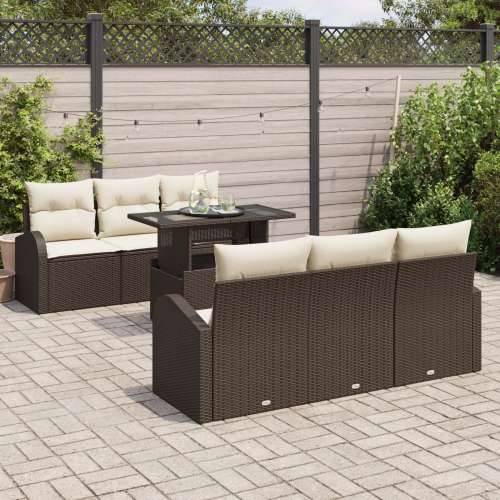 7-dijelni vrtni sofa set s jastučićima smeđa poli ratan Cijena