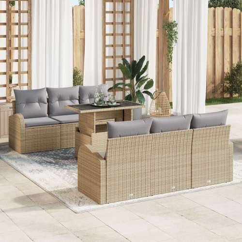 set od 7 vrtnih sofa s jastučićima bež poli ratan Cijena