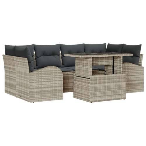 Vrtna garnitura - 7-dijelni set vrtnih sofa s jastučićima svijetlosive boje od ratana Cijena