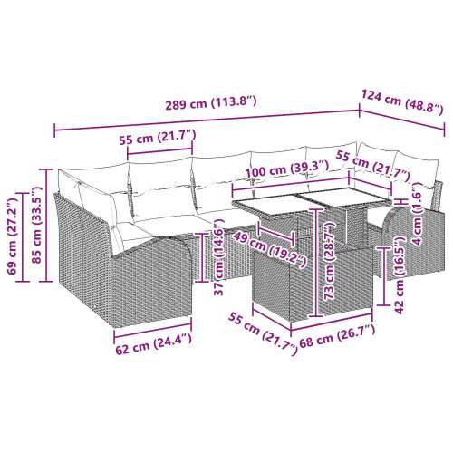 set od 8 komada vrtnih sofa s jastučićima bež poli ratan Cijena