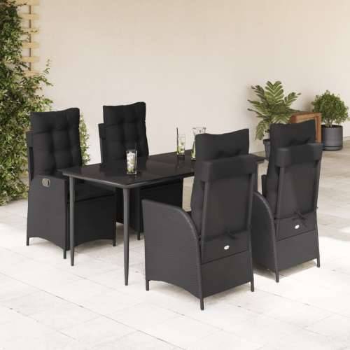 Vrtna garnitura - 5-dijelni vrtni blagovaonski set s jastucima od poliratana crni - 160 x 80 x 74 cm Bez naslona za noge 4 Cijena