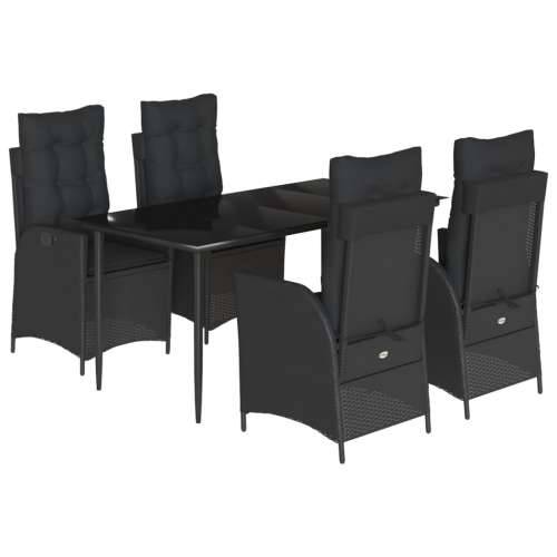 Vrtna garnitura - 5-dijelni vrtni blagovaonski set s jastucima od poliratana crni - 160 x 80 x 74 cm Bez naslona za noge 4 Cijena