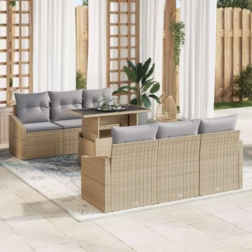 set od 7 vrtnih sofa s jastučićima svijetlosmeđi poli ratan Cijena