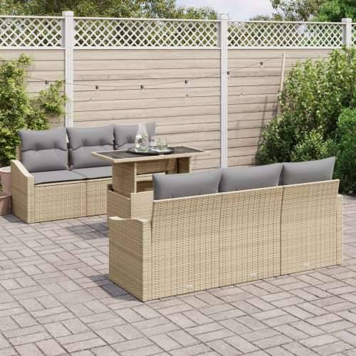 set od 7 vrtnih sofa s jastučićima svijetlosmeđi poli ratan Cijena