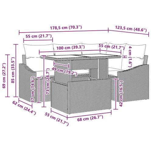 5-dijelni vrtni sofa set s jastucima siva poli ratan Cijena