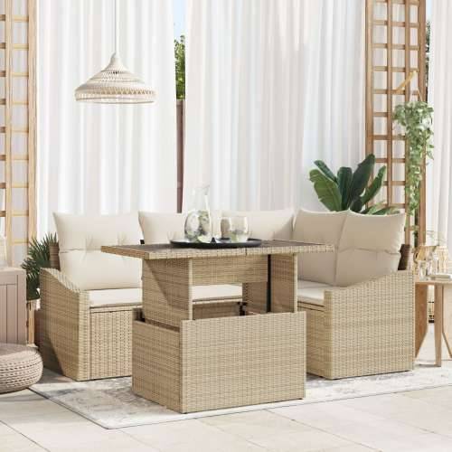 5-dijelni Vrtni Sofa Set s Jastučićima Bež Poli Ratan Cijena