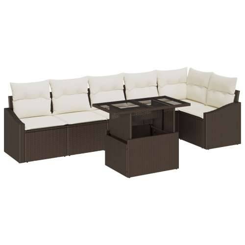 set od 7 komada vrtnih sofa s jastučićima smeđa poli ratan Cijena