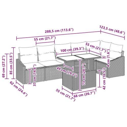 set od 7 komada vrtnih sofa s jastučićima smeđa poli ratan Cijena