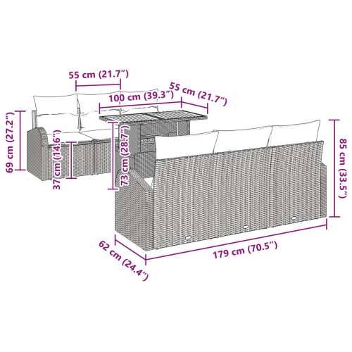 7-dijelni vrtni set za blagovanje s jastučićima Bež poly rattan akacije Cijena