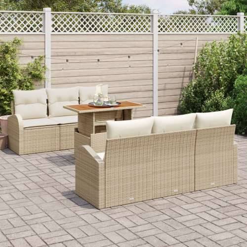 7-dijelni set za blagovanje u vrtu s jastučićima bež Poly Rattan akacija Cijena
