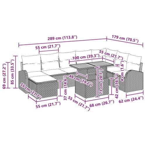9-dijelni vrtni set s jastučićima Crni Poly Rattan Akacija Cijena