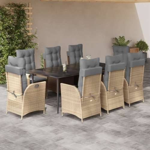 Vrtna garnitura - 9-dijelni vrtni blagovaonski set od poliratana s jastucima bež - 200 x 100 x 74 cm Sa naslonom za noge 8 Cijena