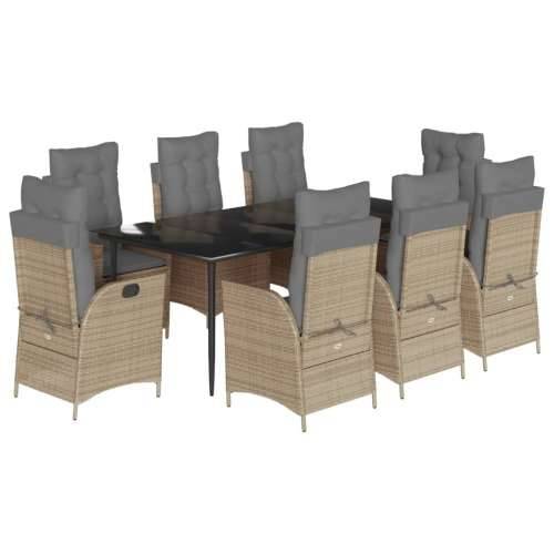 Vrtna garnitura - 9-dijelni vrtni blagovaonski set od poliratana s jastucima bež - 200 x 100 x 74 cm Sa naslonom za noge 8 Cijena