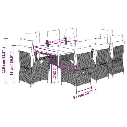 Vrtna garnitura - 9-dijelni vrtni blagovaonski set od poliratana s jastucima bež - 200 x 100 x 74 cm Sa naslonom za noge 8 Cijena