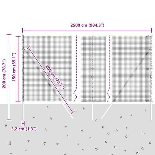 Zavarena žičana ograda s 13 stupova 1,5x25 m Pocinčani čelik Cijena