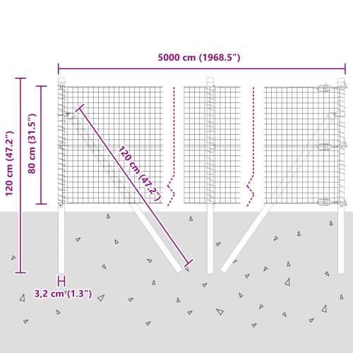 Zavarena Žičana Ograda sa 13 Stubova 0.8x50 m Galvanizirani Čelik Cijena