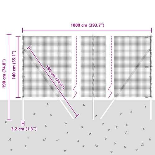 Zavarena žičana ograda s 7 postova, siva 1.4x10 m, čelik Cijena