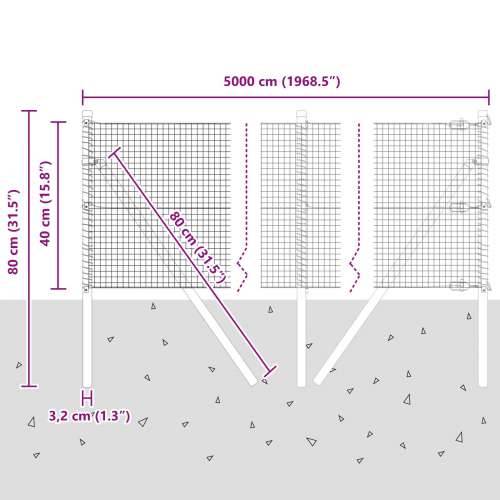 Zavarena Ograda s 13 Stupova Siva 0.4x50 m Čelik Cijena