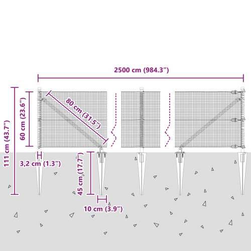 Zavarena žičana ograda s 13 šiljatih stupova Siva 0.6x25 m čelik Cijena
