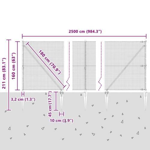 zavarena žičana ograda s 13 šiljatih stubova siva 1.6x25 m čelik Cijena