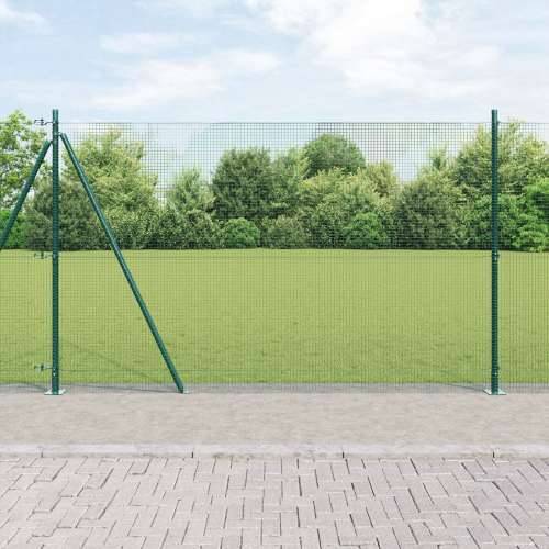 zavarena žičana ograda s 7 flanšastih stubova Zelena 1.5x10 m Čelik Cijena