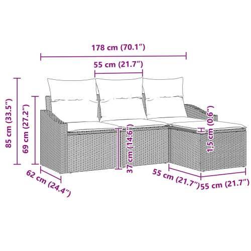 4-dijelni vrtni kauč set s jastučićima crni poli rattan Cijena