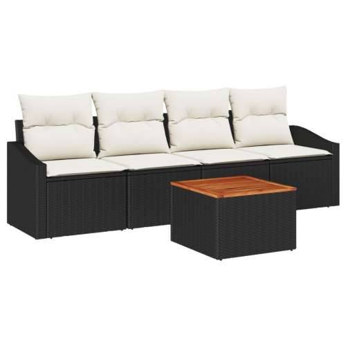 Vrtna garnitura - 5-dijelni set vrtnih sofa s jastučićima Crni Poli Ratan Akacija Cijena