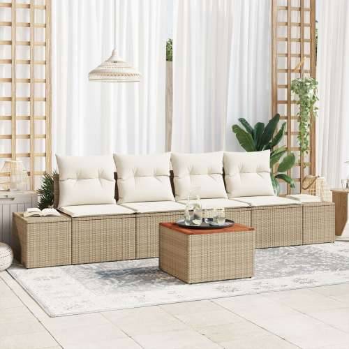 set od 5 vrtnih sofa s jastučićima Bež poli ratan akacija Cijena
