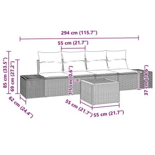 set od 5 vrtnih sofa s jastučićima Bež poli ratan akacija Cijena