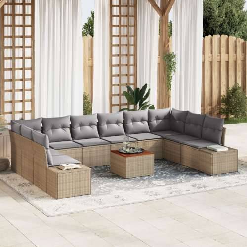 set od 11 komada vrtnih kauča s jastucima bež poly rattan acacia Cijena