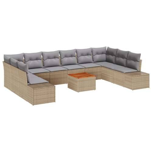 set od 11 komada vrtnih kauča s jastucima bež poly rattan acacia Cijena
