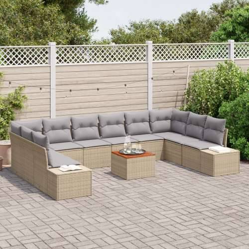 set od 11 komada vrtnih kauča s jastucima bež poly rattan acacia Cijena